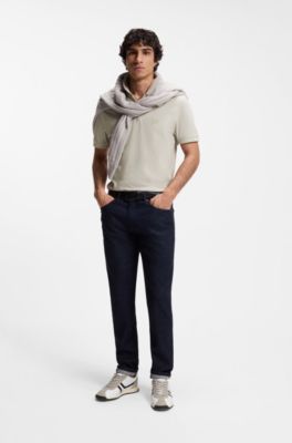 Stretch-cotton slim-fit polo shirt with logo patch, Light Grey