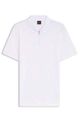 Stretch-cotton slim-fit polo shirt with logo patch, White