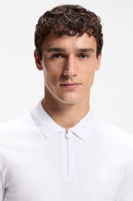Polo slim fit de algod&oacute;n el&aacute;stico con parche de logo, Blanco