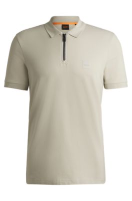 Polo slim fit de algod&oacute;n el&aacute;stico con parche de logo, Beige claro