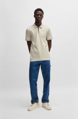 Polo slim fit de algod&oacute;n el&aacute;stico con parche de logo, Beige claro