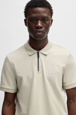 Polo slim fit de algod&oacute;n el&aacute;stico con parche de logo, Beige claro