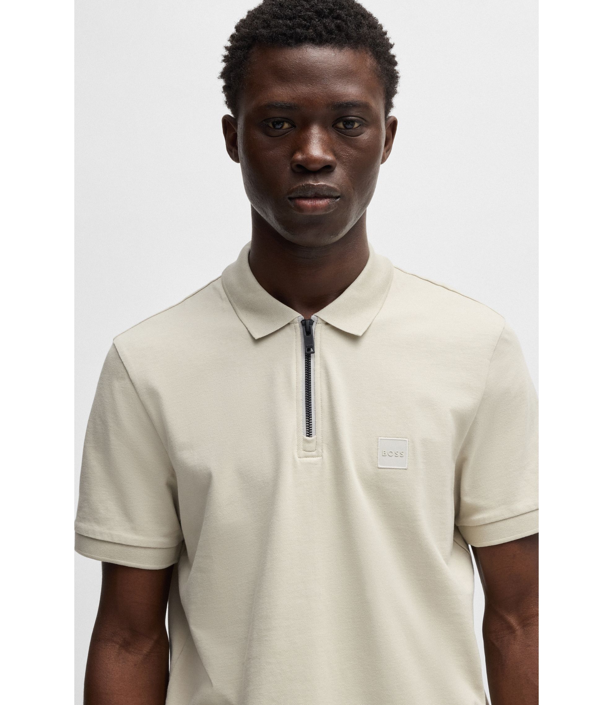 BOSS - Logo-patch slim-fit polo shirt in stretch cotton