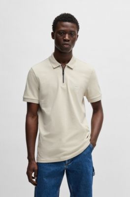Polo slim fit de algod&oacute;n el&aacute;stico con parche de logo, Beige claro