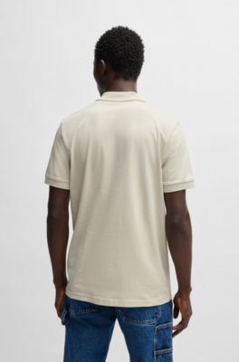 Polo slim fit de algod&oacute;n el&aacute;stico con parche de logo, Beige claro
