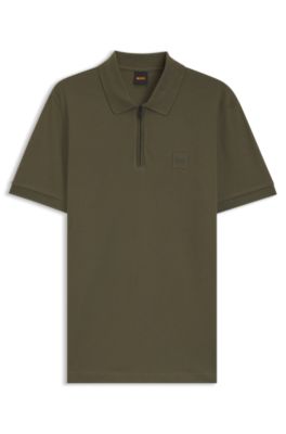 Stretch-cotton slim-fit polo shirt with logo patch, Green