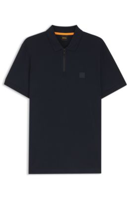 Polo slim fit de algod&oacute;n el&aacute;stico con parche de logo, Azul oscuro