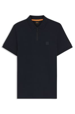 Stretch-cotton slim-fit polo shirt with logo patch, Dark Blue