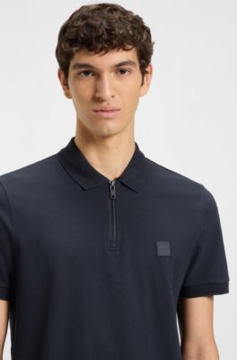 Polo slim fit de algod&oacute;n el&aacute;stico con parche de logo, Azul oscuro