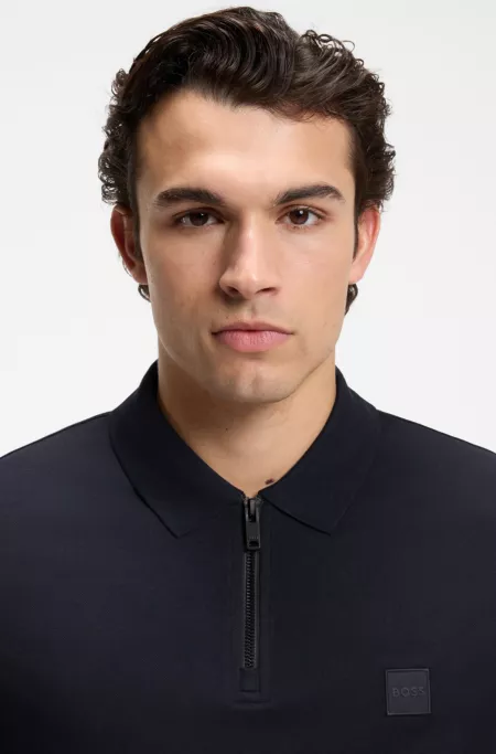 Stretch-cotton slim-fit polo shirt with logo patch