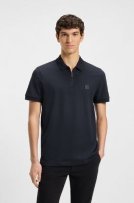 Polo slim fit de algod&oacute;n el&aacute;stico con parche de logo, Azul oscuro