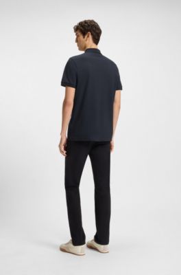 Polo slim fit de algod&oacute;n el&aacute;stico con parche de logo, Azul oscuro