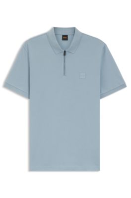 Polo slim fit de algod&oacute;n el&aacute;stico con parche de logo, Celeste