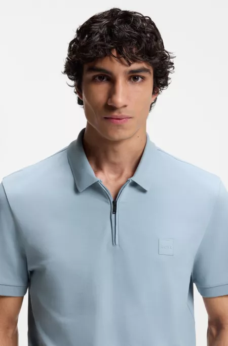 Stretch-cotton slim-fit polo shirt with logo patch