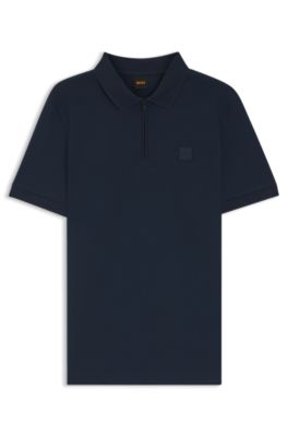 Stretch-cotton slim-fit polo shirt with logo patch, Light Blue