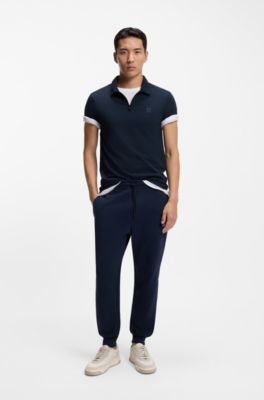 Stretch-cotton slim-fit polo shirt with logo patch, Light Blue