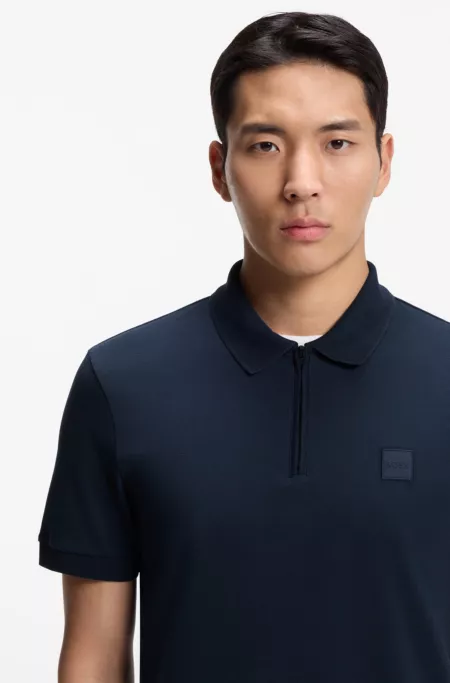 Stretch-cotton slim-fit polo shirt with logo patch