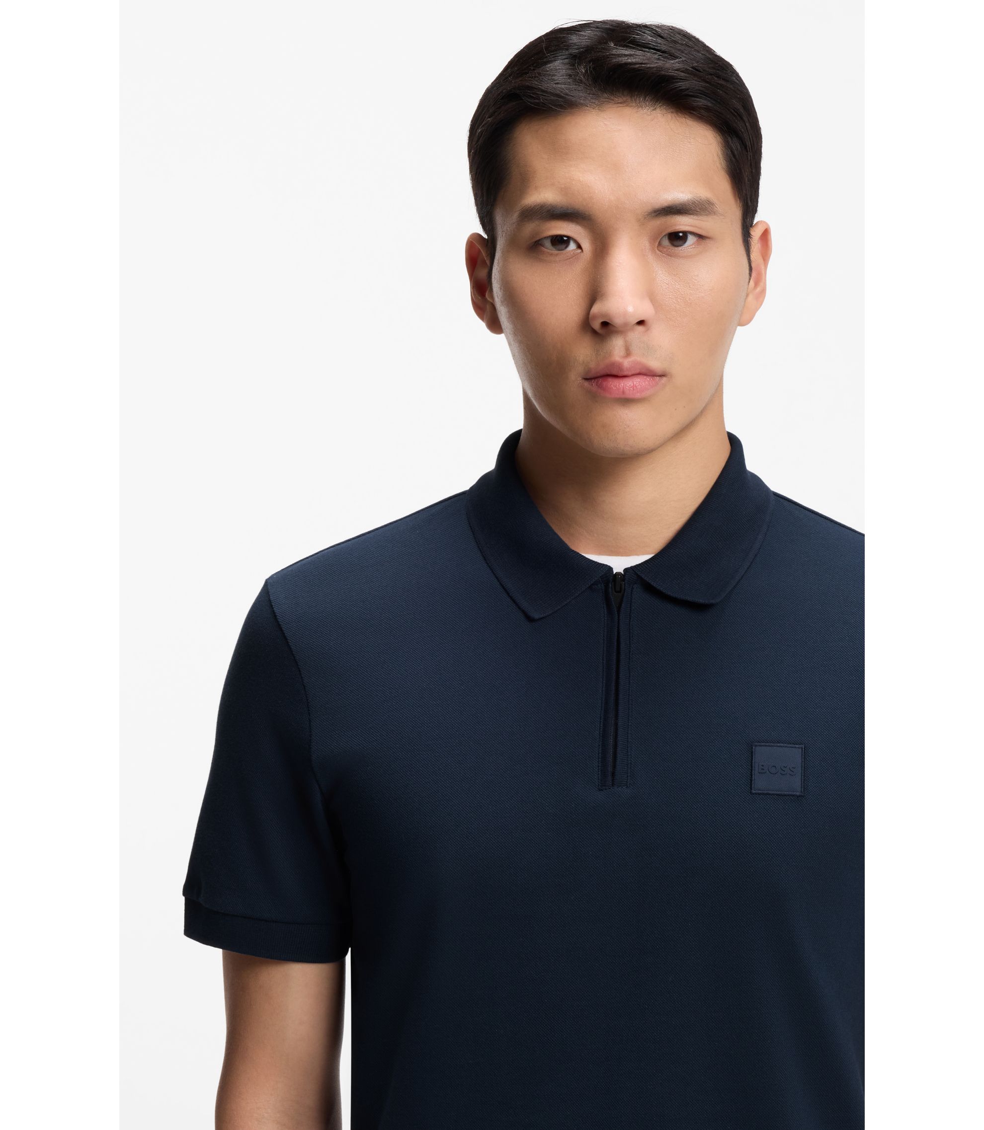 メンズウェア CPG GOLF STRETCH SMOOTH LOGO POLO 3(L) BOSS - Stretch-cotton slim-fit polo shirt with logo patch - Light Blue