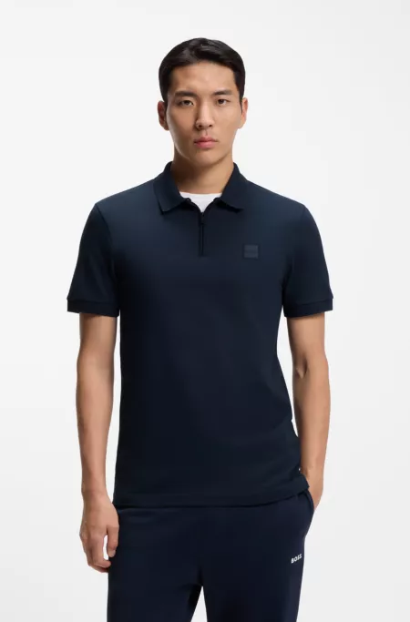 Stretch-cotton slim-fit polo shirt with logo patch