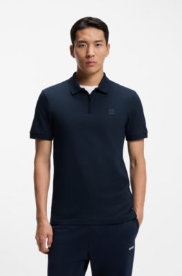 Stretch-cotton slim-fit polo shirt with logo patch, Light Blue