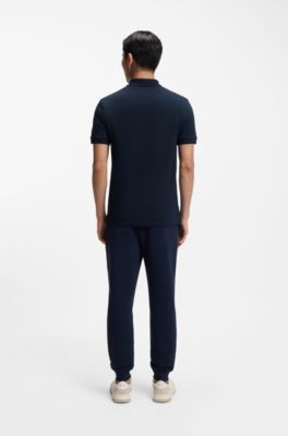 Stretch-cotton slim-fit polo shirt with logo patch, Light Blue