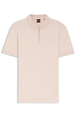 Polo slim fit de algod&oacute;n el&aacute;stico con parche de logo, Rosa claro