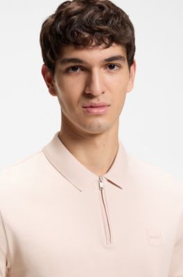 Polo slim fit de algod&oacute;n el&aacute;stico con parche de logo, Rosa claro