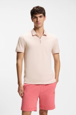 Polo slim fit de algod&oacute;n el&aacute;stico con parche de logo, Rosa claro