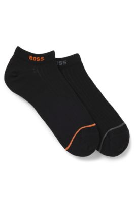 Lot de deux paires de chaussettes basses en coton m&eacute;lang&eacute;, Noir