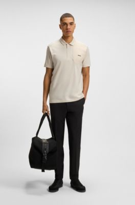 Paddy polo shirt with hopsack paneling, Light Beige