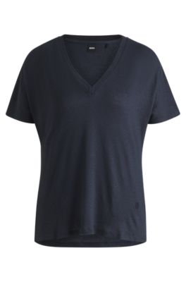Camiseta con escote en pico y monograma Double B, Azul oscuro