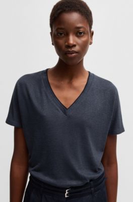 Camiseta con escote en pico y monograma Double B, Azul oscuro