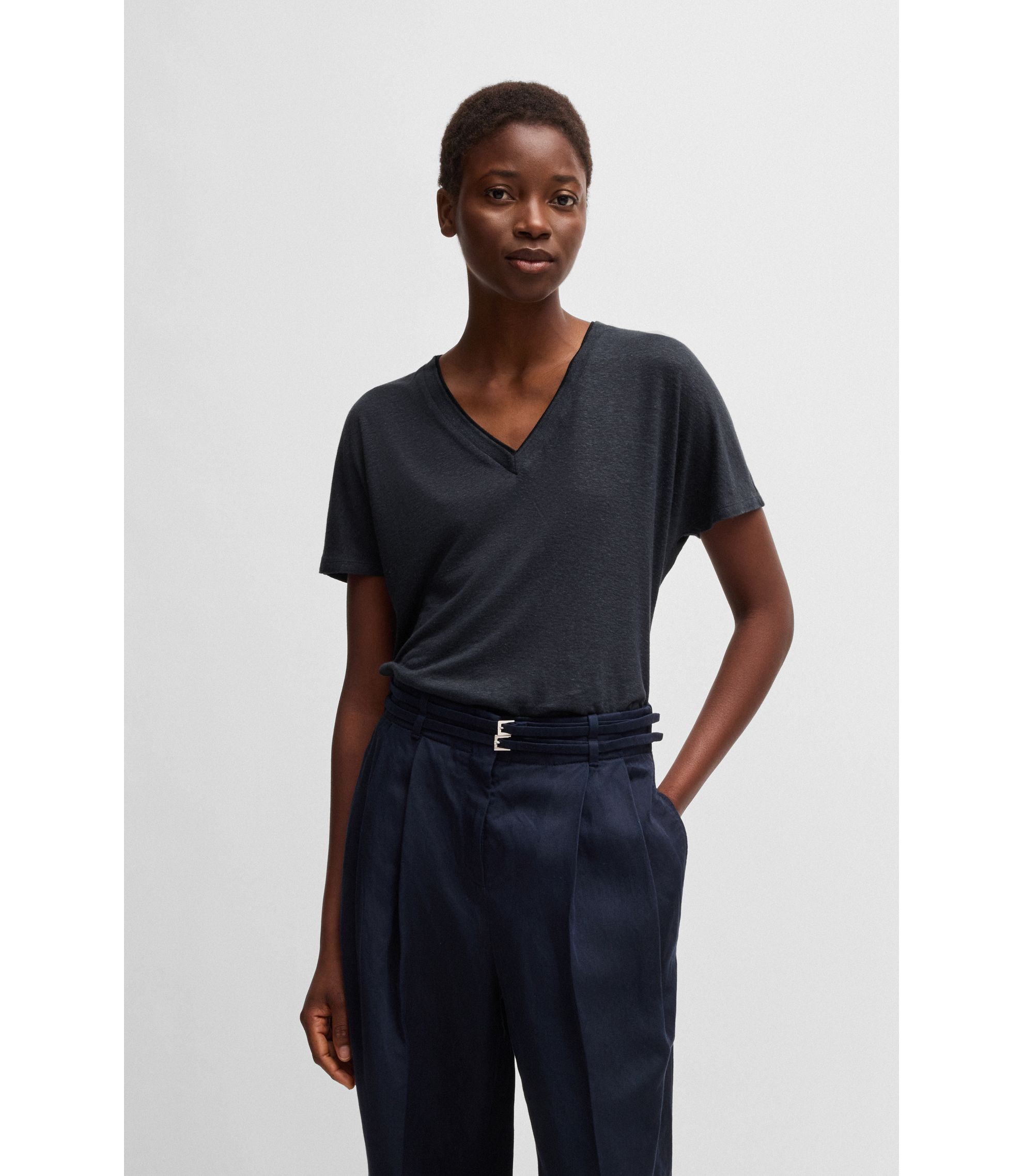 BOSS V-neck T-shirt with Double B monogram Dark Blue