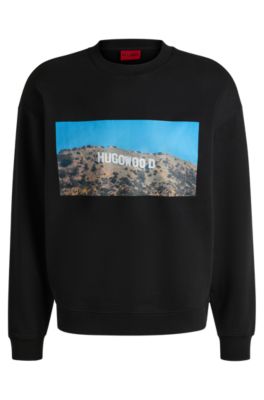 スウェット・トレーナー HUGO men's black cotton sweater with round neck and pocket hbna50532074_001_100?wid=1980&