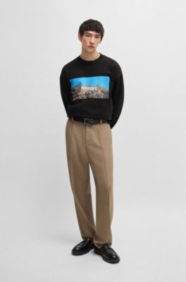 Sudadera de felpa de algod&oacute;n con estampado &ldquo;Hugowood&rdquo;, Negro