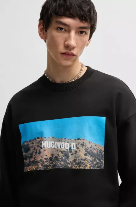 Cotton-terry sweatshirt with 'Hugowood' print