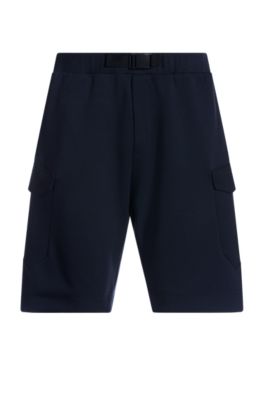 Super-stretch shorts with hopsack paneling, Dark Blue