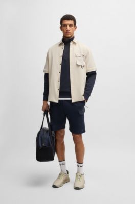 Super-stretch shorts with hopsack paneling, Dark Blue