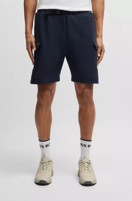Super-stretch shorts with hopsack paneling