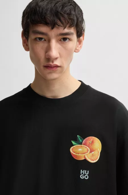 Cotton-jersey T-shirt with orange prints