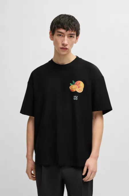 Cotton-jersey T-shirt with orange prints