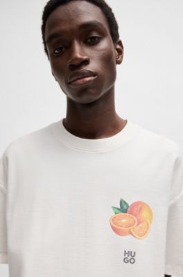 Cotton-jersey T-shirt with orange prints, White