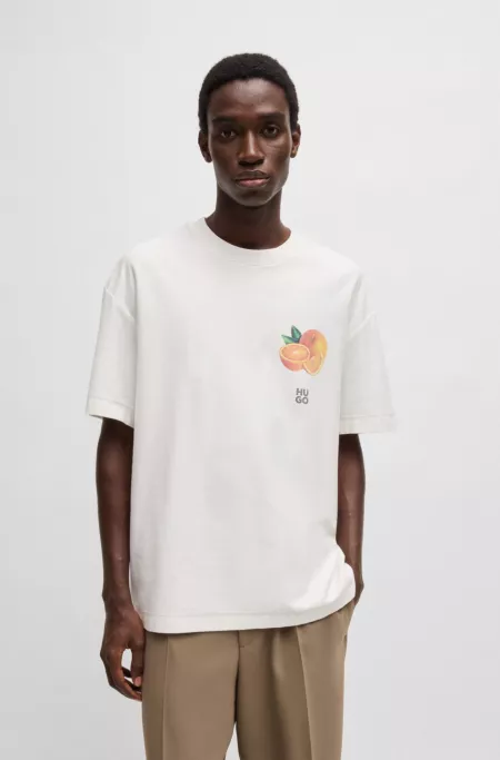 Cotton-jersey T-shirt with orange prints