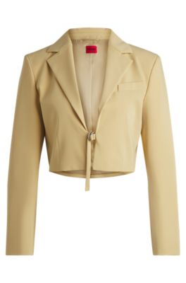 Cropped regular-fit blazer with belt closure, Light Yellow