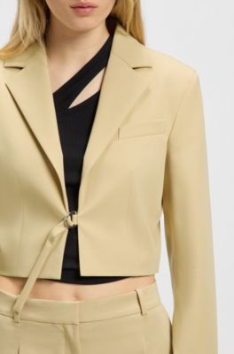 Cropped regular-fit blazer with belt closure, Light Yellow