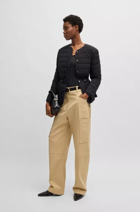 Scoop-neck T-shirt in ribbed stretch fabric