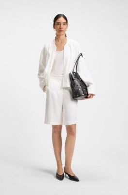 Camiseta con escote redondeado en tejido el&aacute;stico acanalado, Blanco