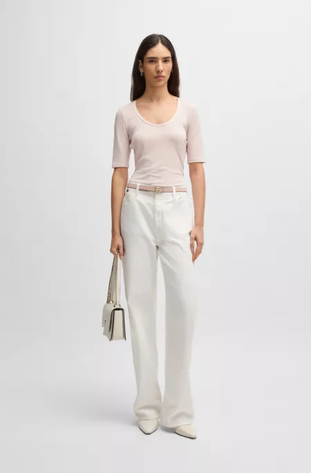 Scoop-neck T-shirt in ribbed stretch fabric