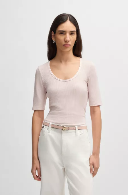 Scoop-neck T-shirt in ribbed stretch fabric