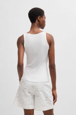 Tank top with ribbed structure, White